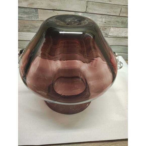 Vintage Blenko Glass 9726 Squatty Optic Vase Scroll Handles Amethyst Label  READ - Picture 7 of 14